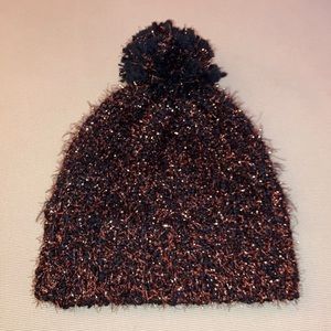 NWT Anthropologie black & copper tinsel hat